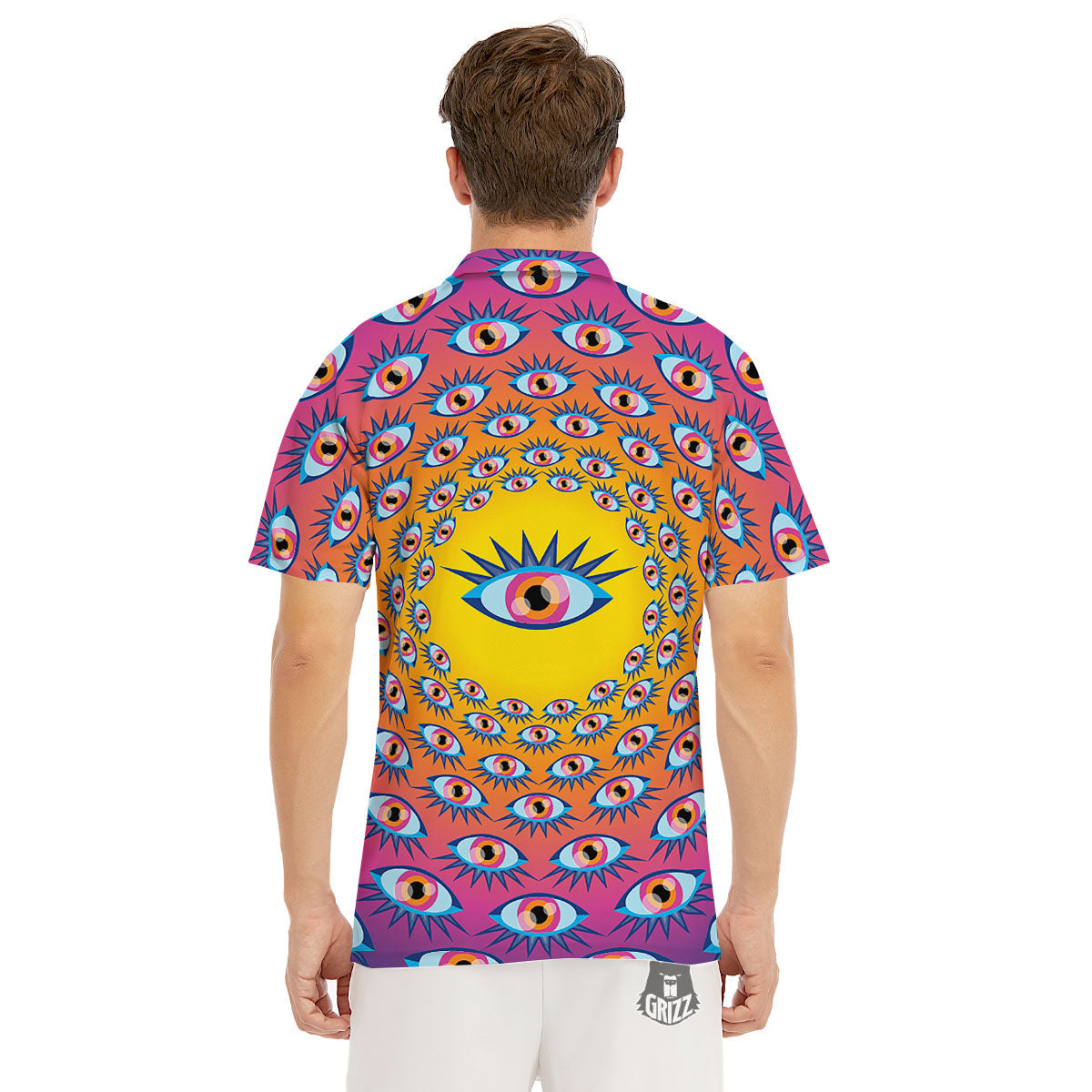 Trippy Psychedelic Eyes Print Men's Golf Shirts-grizzshop