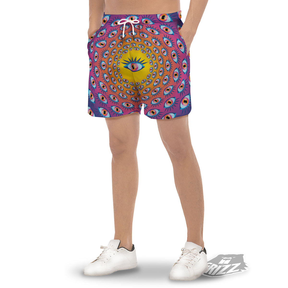 Trippy Psychedelic Eyes Print Men's Gym Shorts-grizzshop