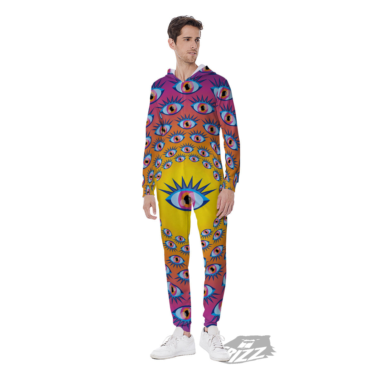 Trippy Psychedelic Eyes Print Men's Jumpsuit-grizzshop