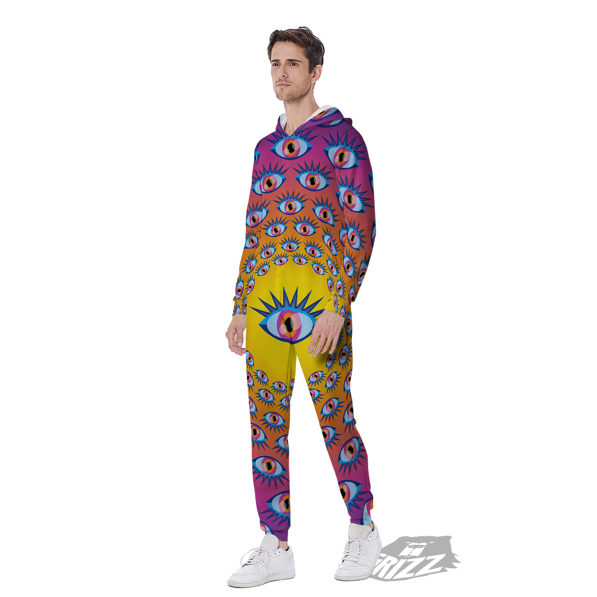 Trippy Psychedelic Eyes Print Men's Jumpsuit-grizzshop