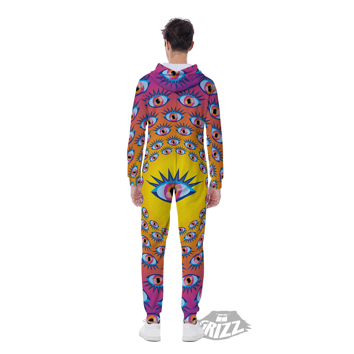 Trippy Psychedelic Eyes Print Men's Jumpsuit-grizzshop