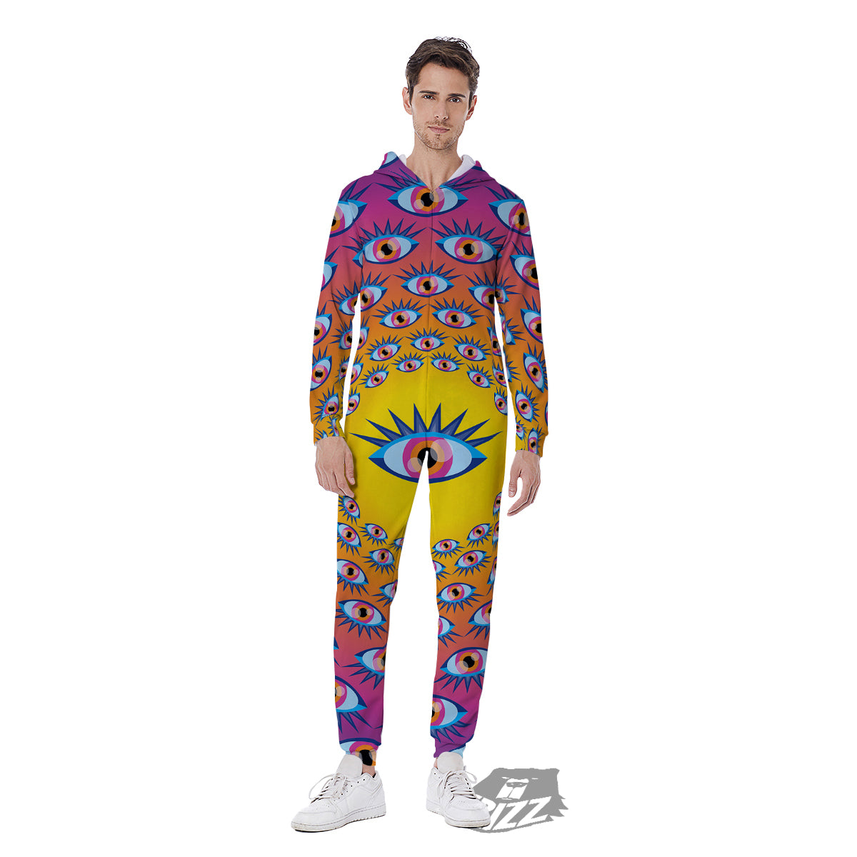 Trippy Psychedelic Eyes Print Men's Jumpsuit-grizzshop