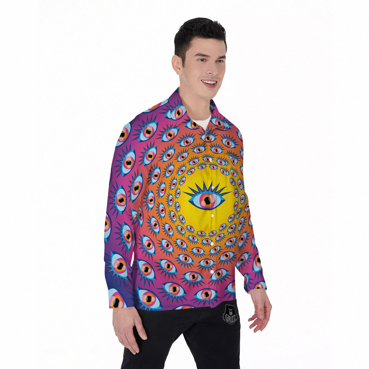 Trippy Psychedelic Eyes Print Men's Long Sleeve Shirts-grizzshop
