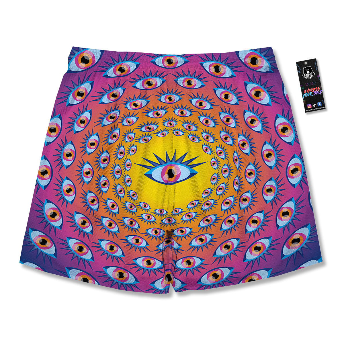 Trippy Psychedelic Eyes Print Men's Running Shorts-grizzshop