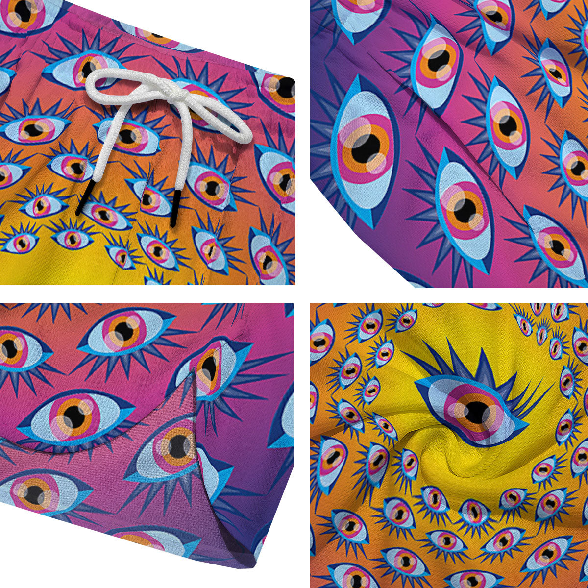 Trippy Psychedelic Eyes Print Men's Running Shorts-grizzshop