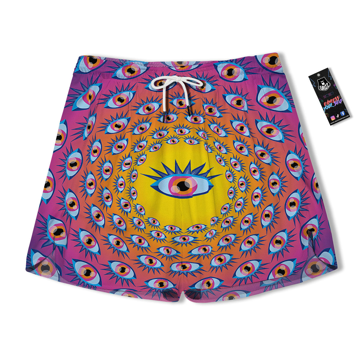 Trippy Psychedelic Eyes Print Men's Running Shorts-grizzshop