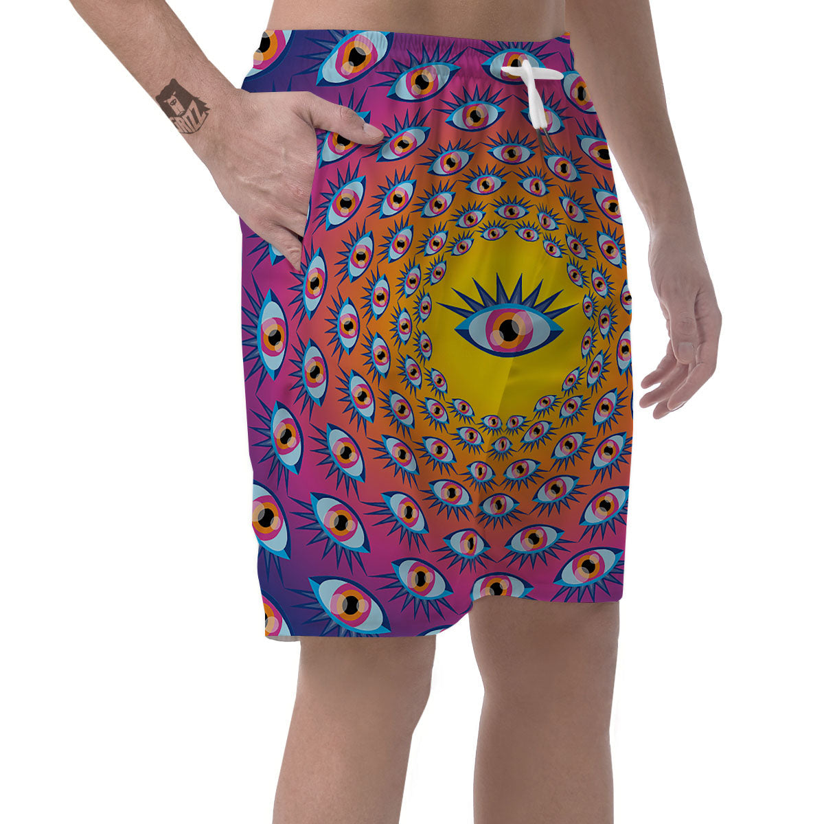 Trippy Psychedelic Eyes Print Men's Shorts-grizzshop