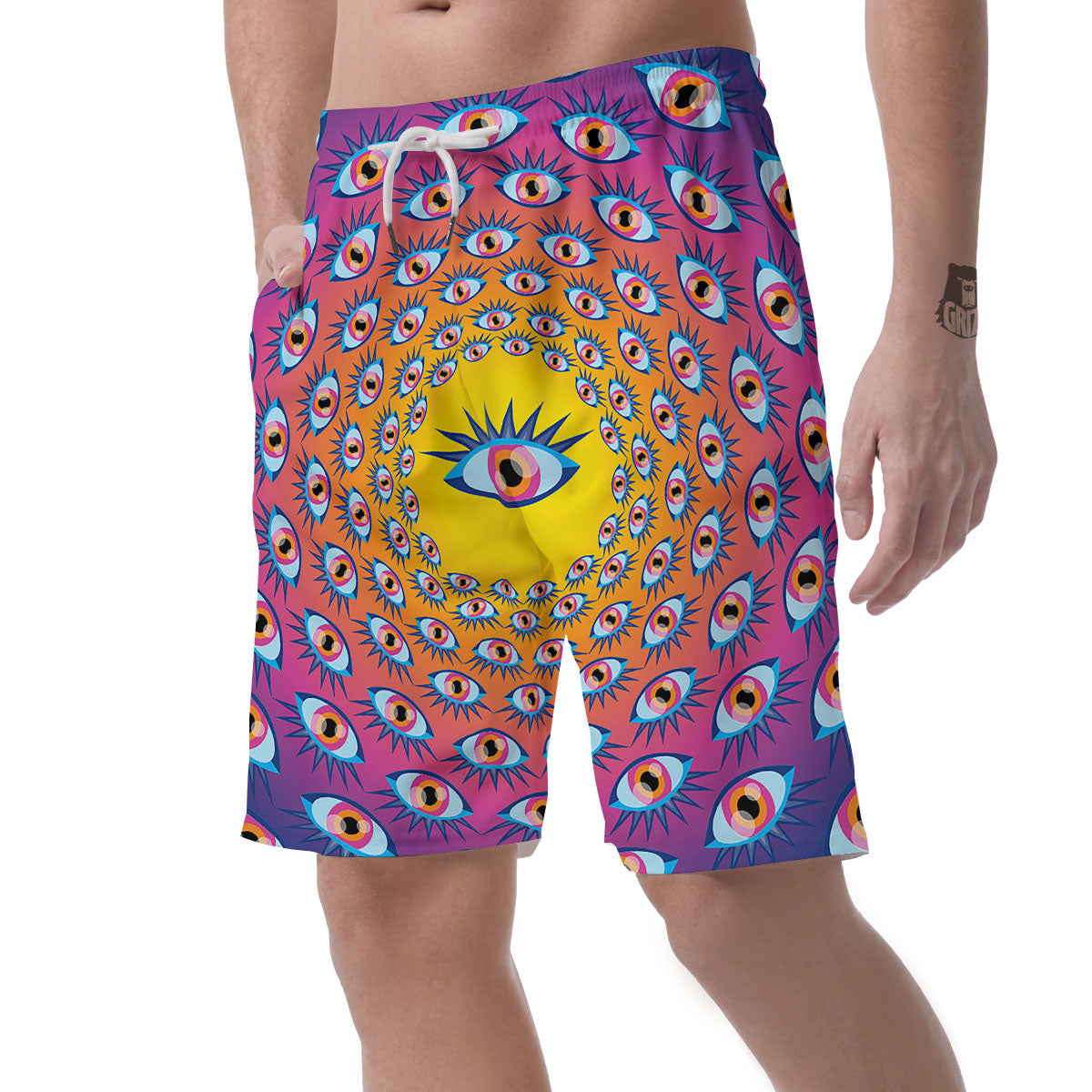 Trippy Psychedelic Eyes Print Men's Shorts-grizzshop