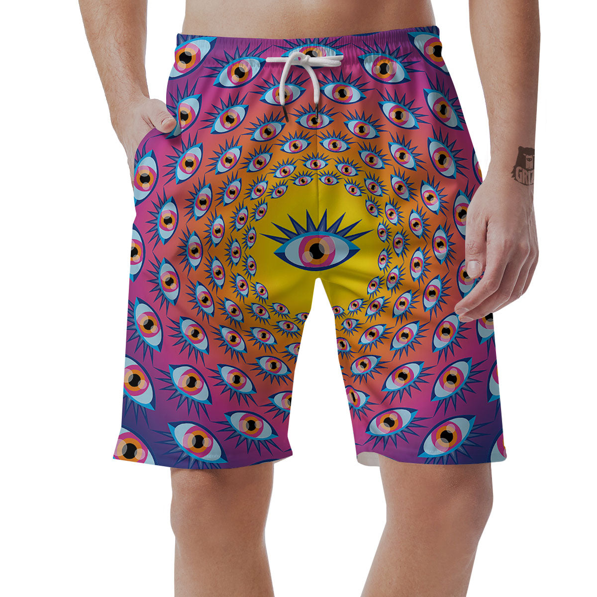 Trippy Psychedelic Eyes Print Men's Shorts-grizzshop