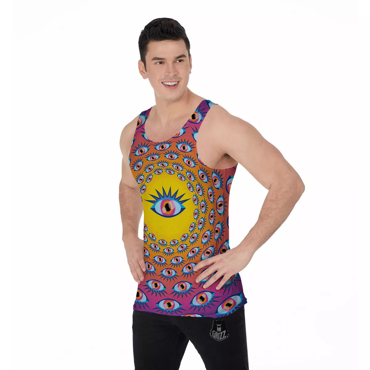 Trippy Psychedelic Eyes Print Men's Tank Top-grizzshop