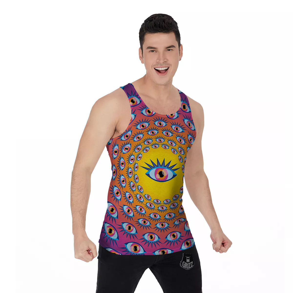 Trippy Psychedelic Eyes Print Men's Tank Top-grizzshop