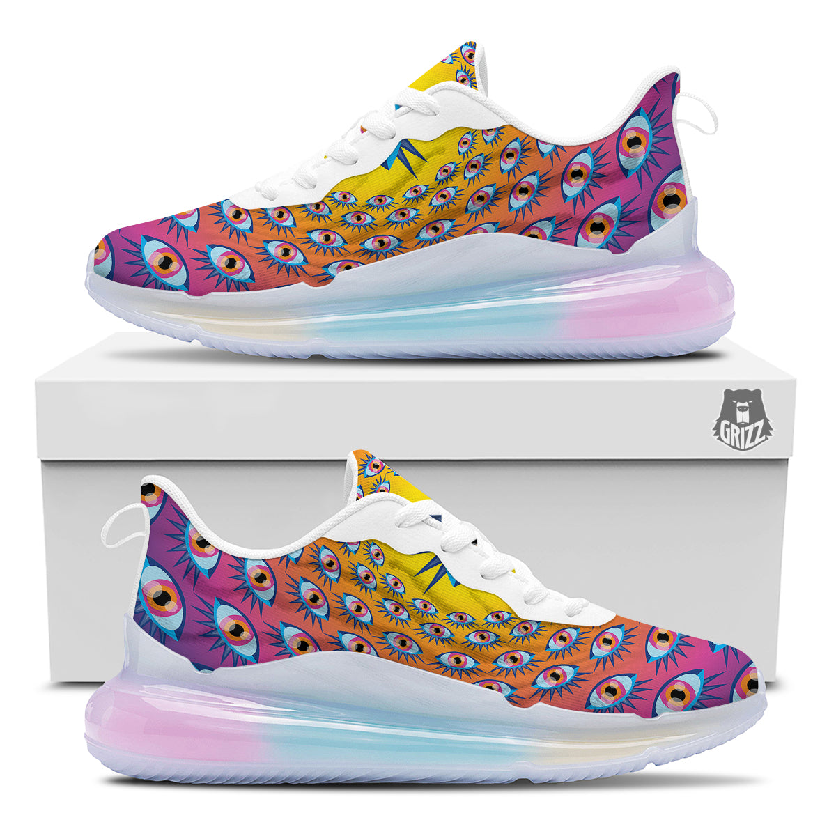Trippy Psychedelic Eyes Print Running Sneakers-grizzshop
