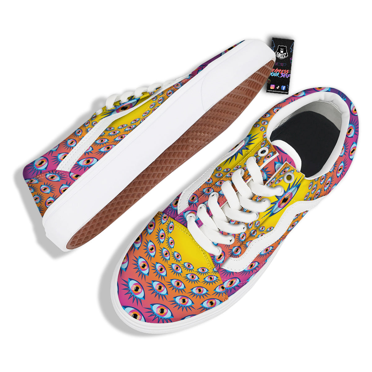 Trippy Psychedelic Eyes Print Skate Shoes-grizzshop