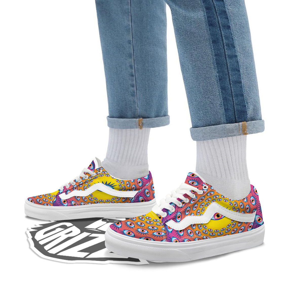 Trippy Psychedelic Eyes Print Skate Shoes-grizzshop