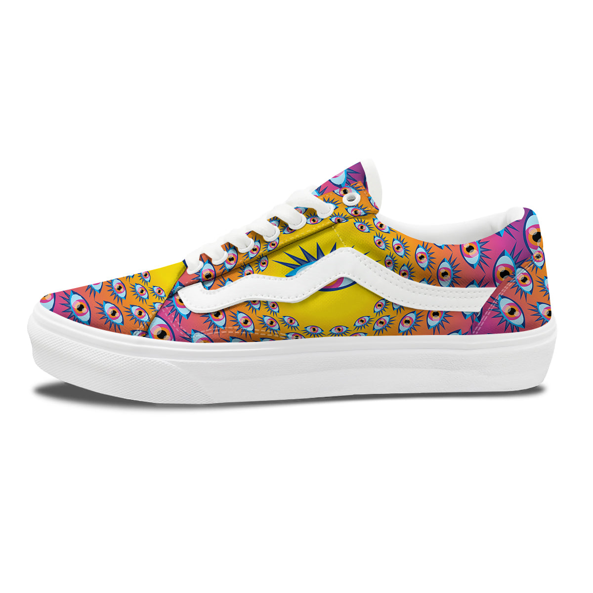 Trippy Psychedelic Eyes Print Skate Shoes-grizzshop