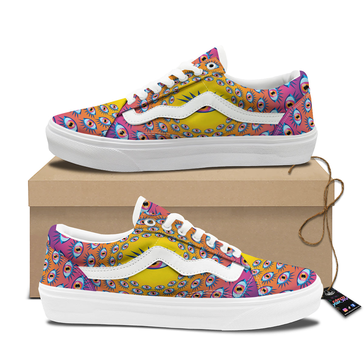 Trippy Psychedelic Eyes Print Skate Shoes-grizzshop