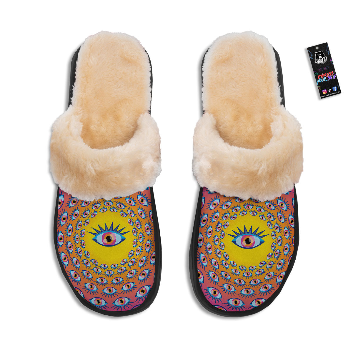 Trippy Psychedelic Eyes Print Slippers-grizzshop