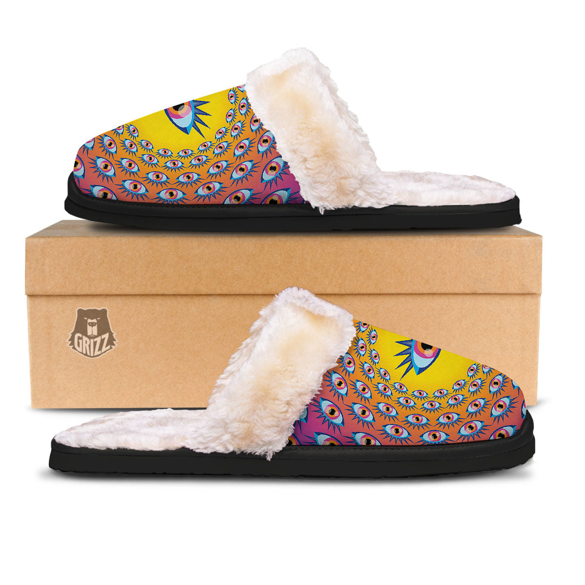 Trippy Psychedelic Eyes Print Slippers-grizzshop