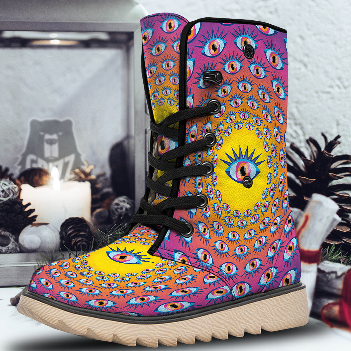 Trippy Psychedelic Eyes Print Snow Boots-grizzshop