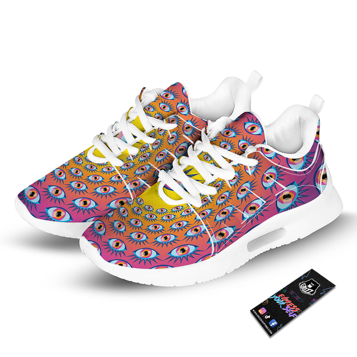 Trippy Psychedelic Eyes Print Tennis Shoes-grizzshop