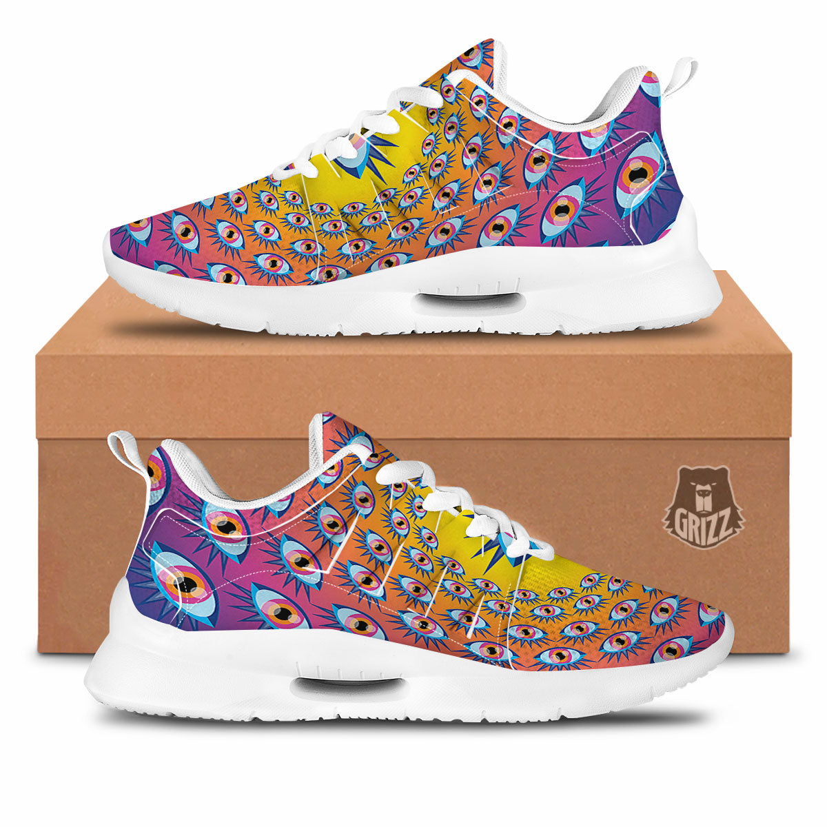 Trippy Psychedelic Eyes Print Tennis Shoes-grizzshop