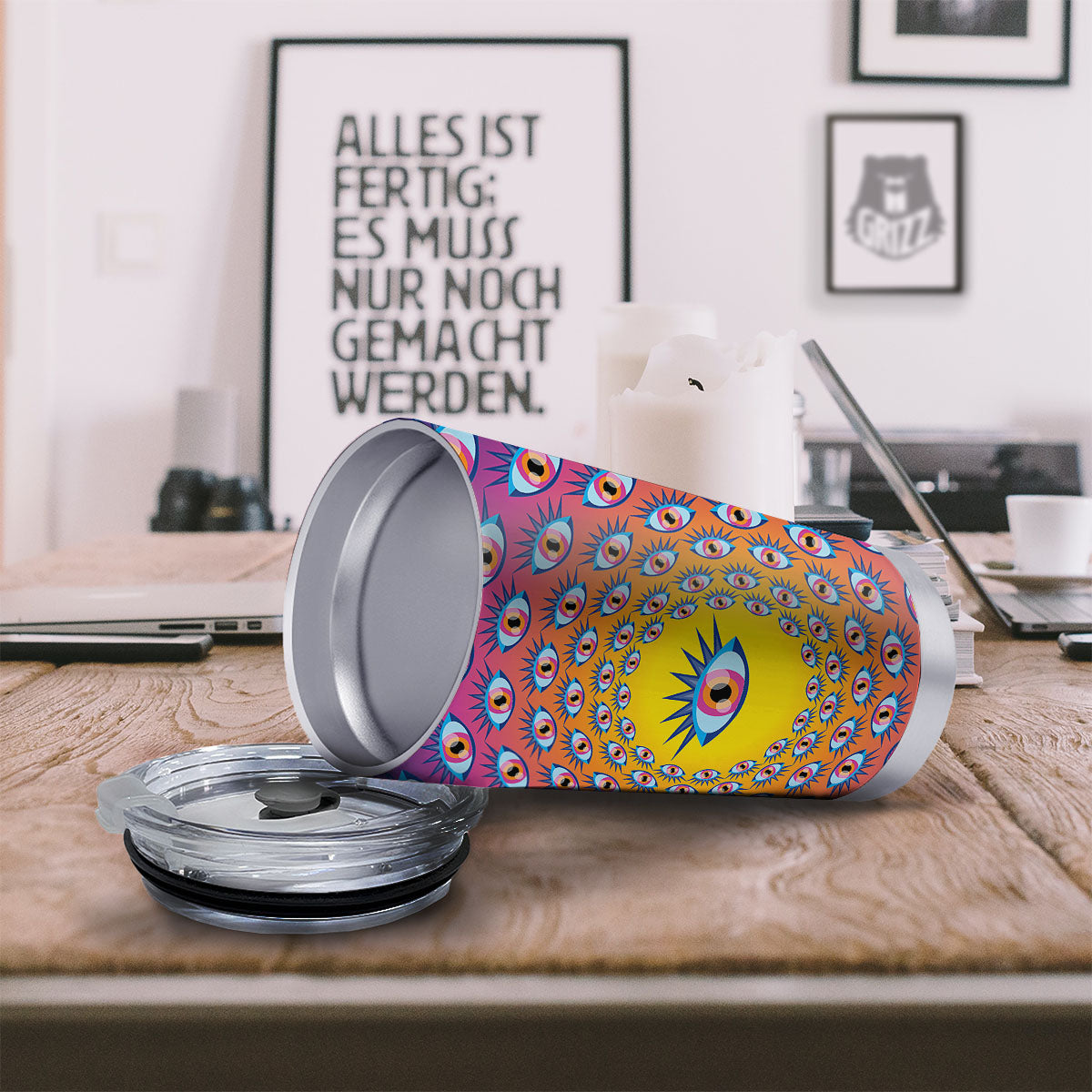 Trippy Psychedelic Eyes Print Tumbler-grizzshop