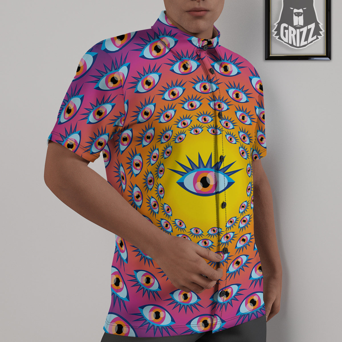 Trippy Psychedelic Eyes Print Untucked Shirts-grizzshop