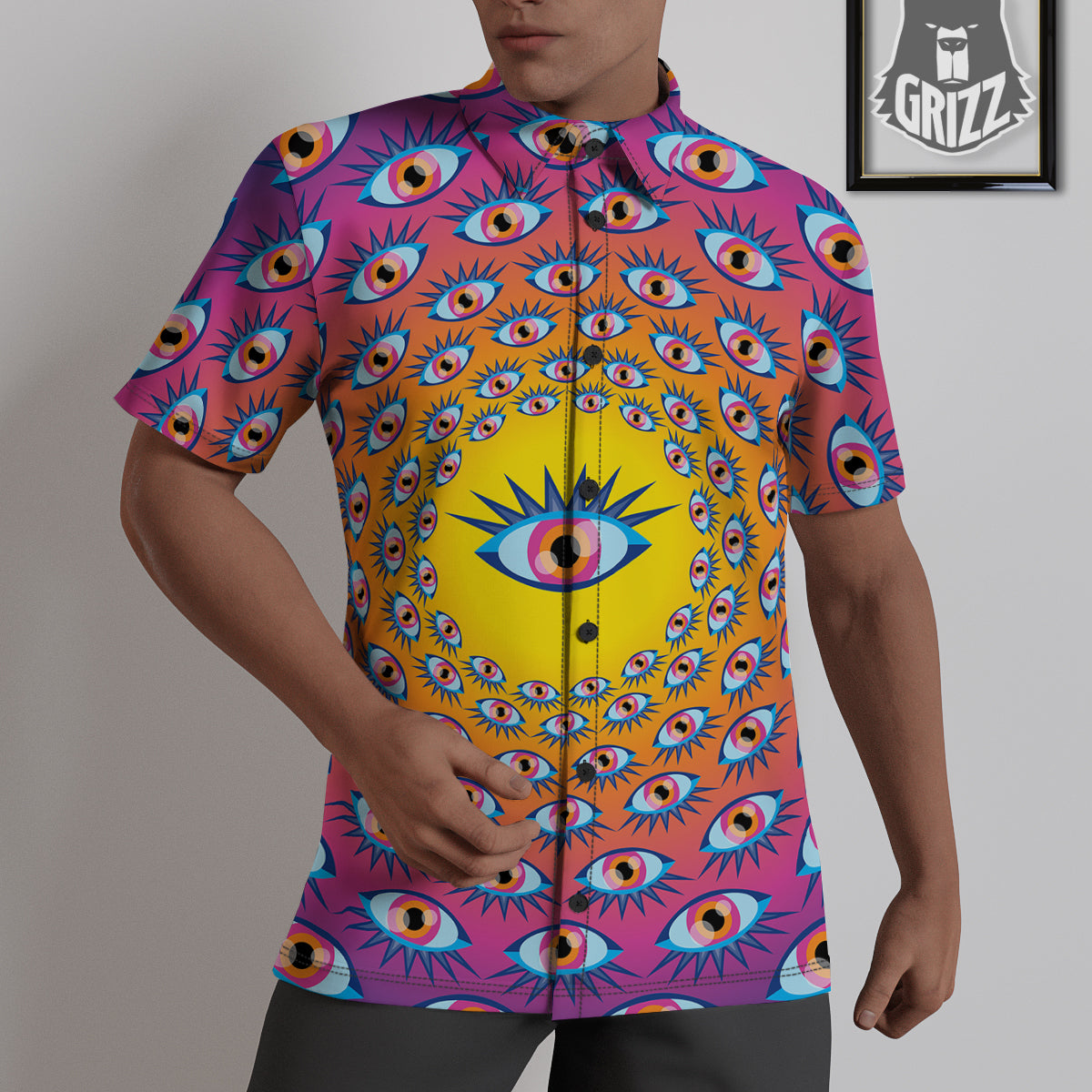 Trippy Psychedelic Eyes Print Untucked Shirts-grizzshop