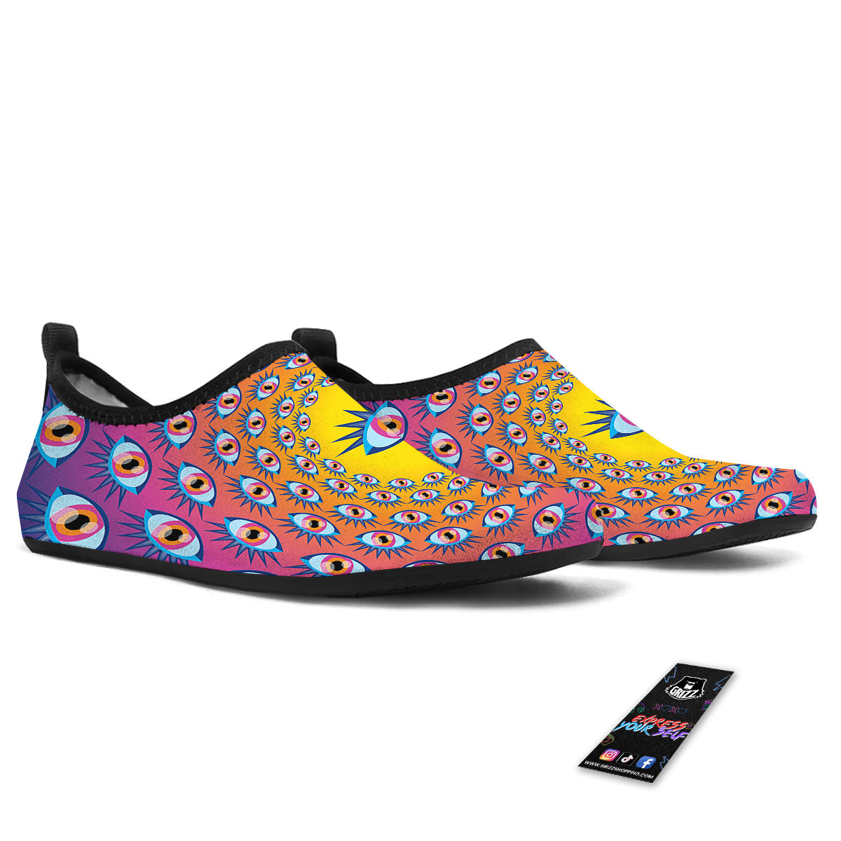 Trippy Psychedelic Eyes Print Water Shoes-grizzshop