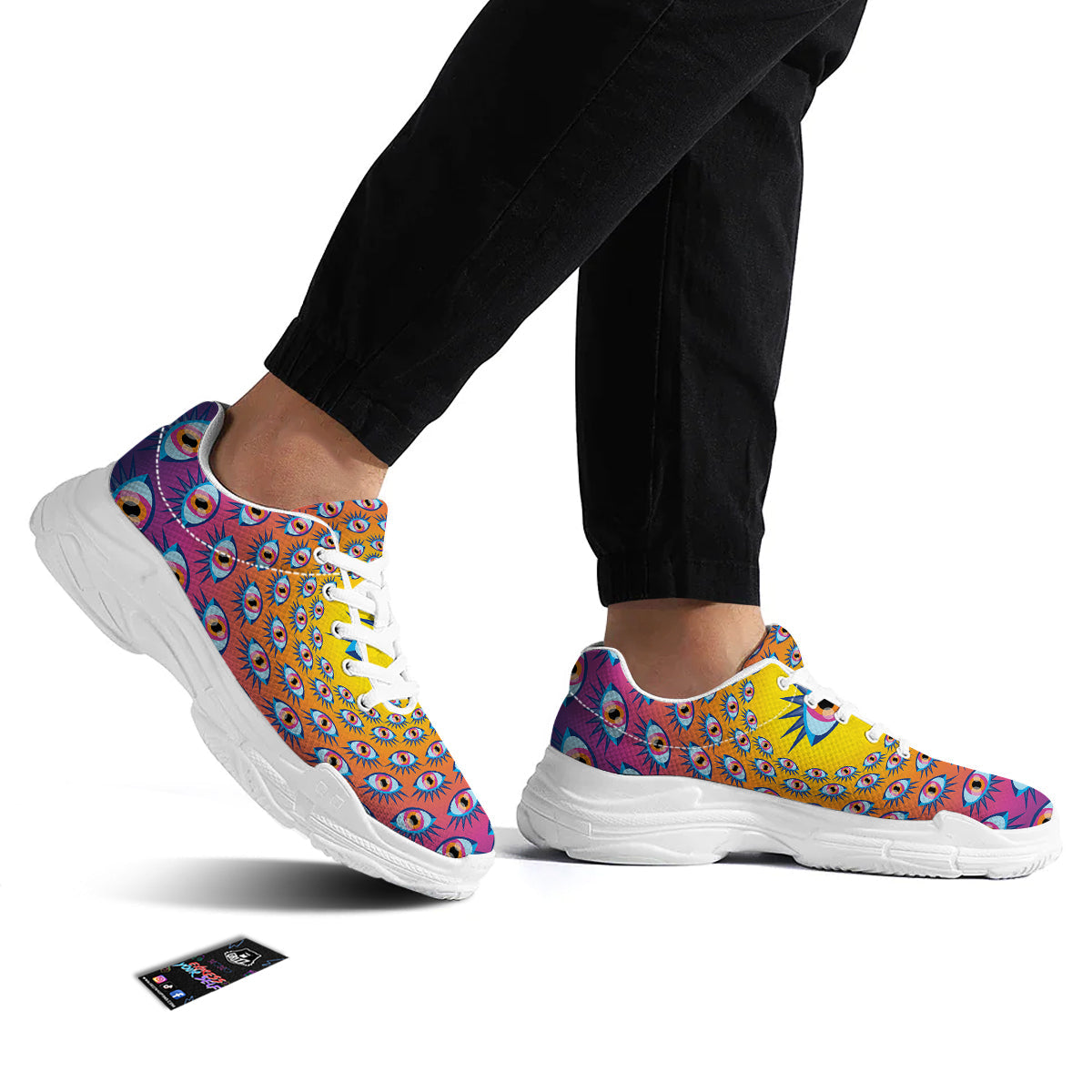 Trippy Psychedelic Eyes Print White Chunky Shoes-grizzshop