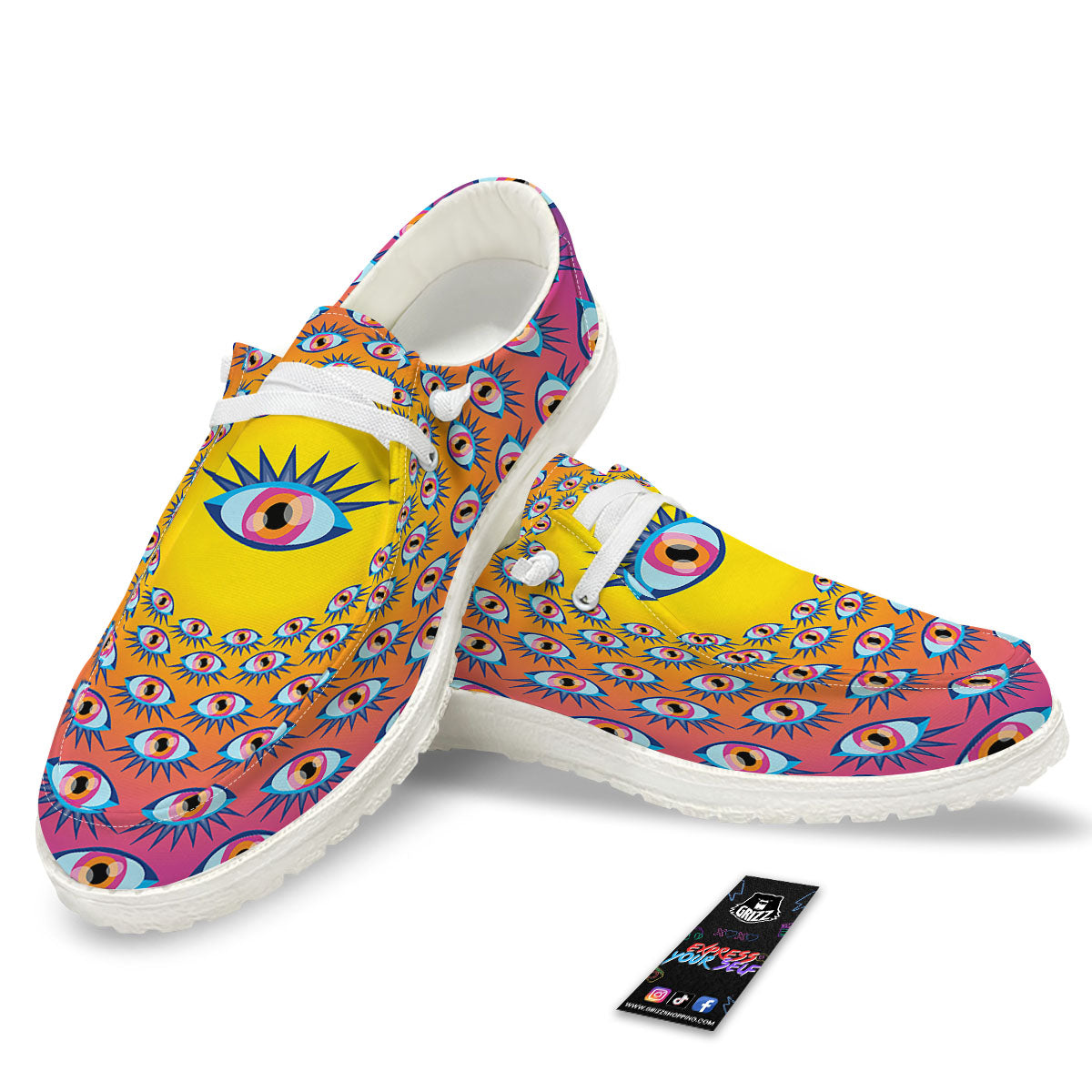 Trippy Psychedelic Eyes Print White Loafers-grizzshop
