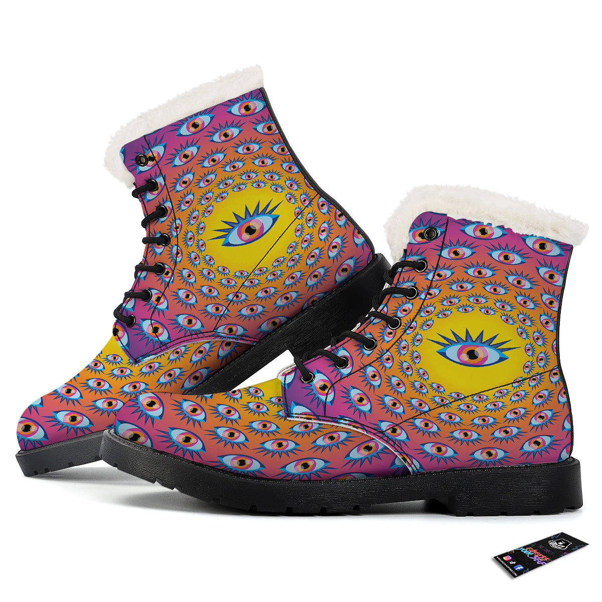Trippy Psychedelic Eyes Print Winter Boots-grizzshop