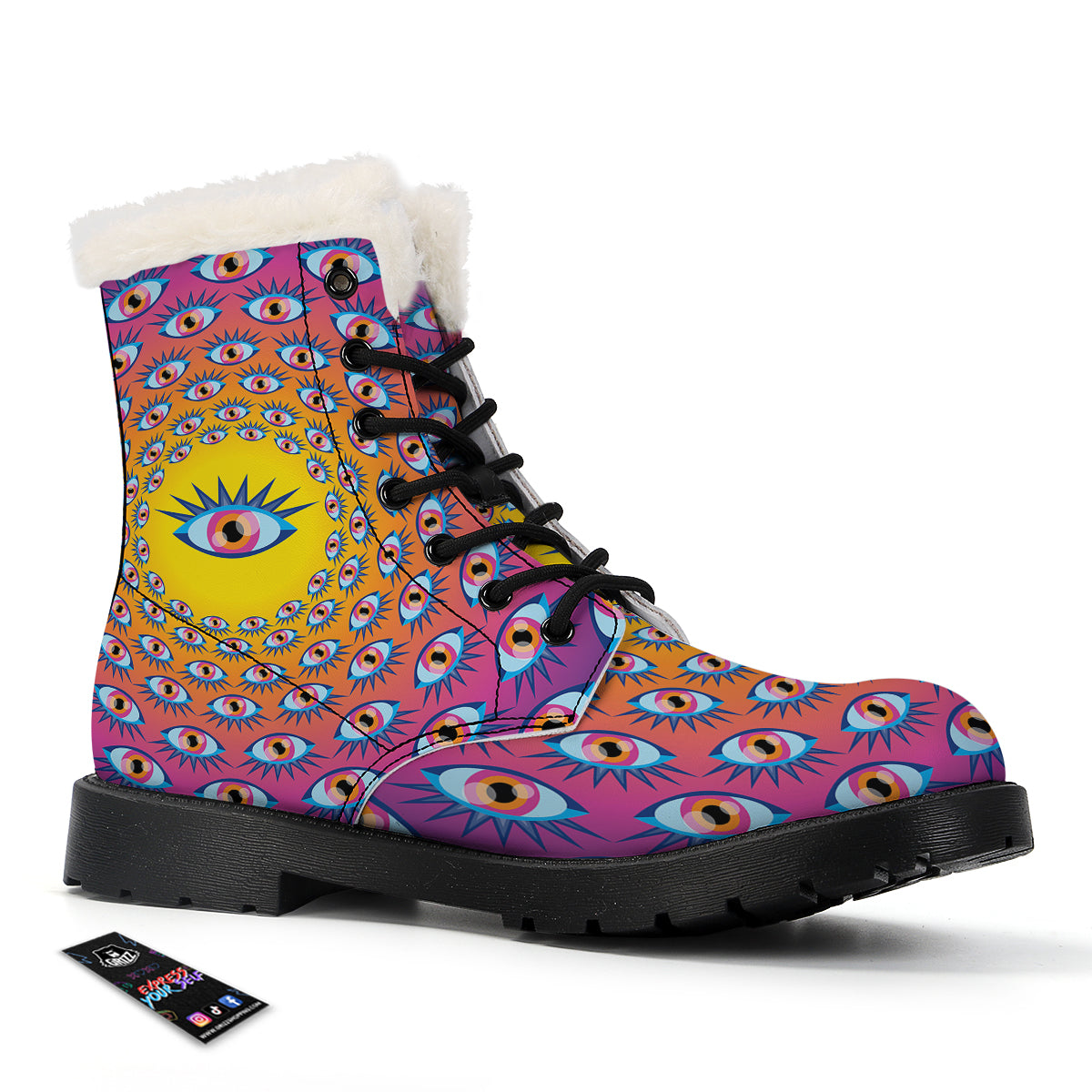 Trippy Psychedelic Eyes Print Winter Boots-grizzshop
