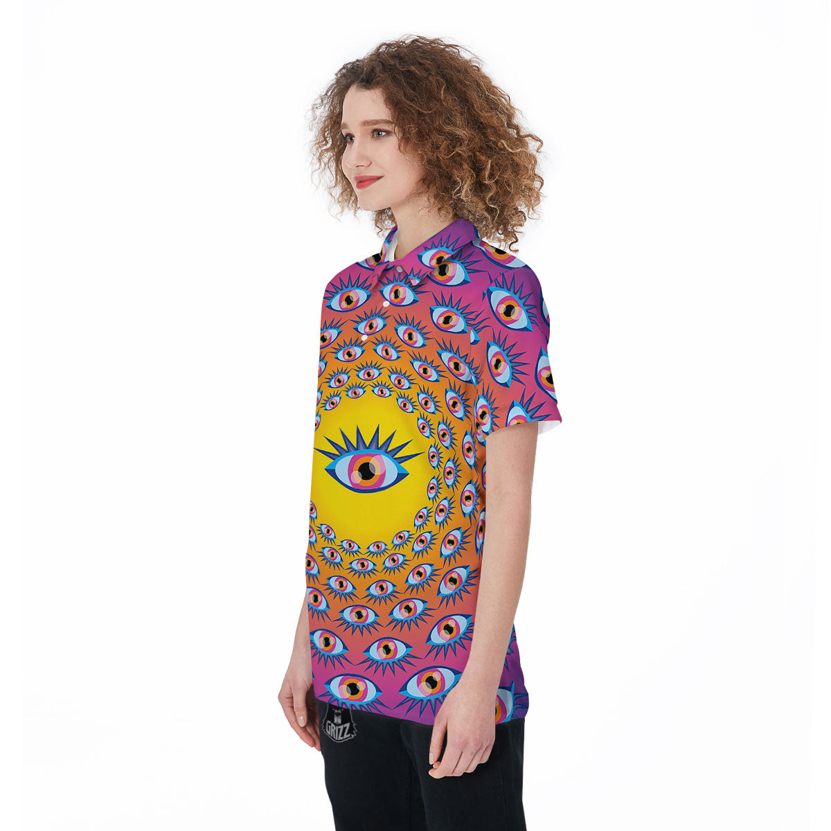 Trippy Psychedelic Eyes Print Women's Golf Shirts-grizzshop