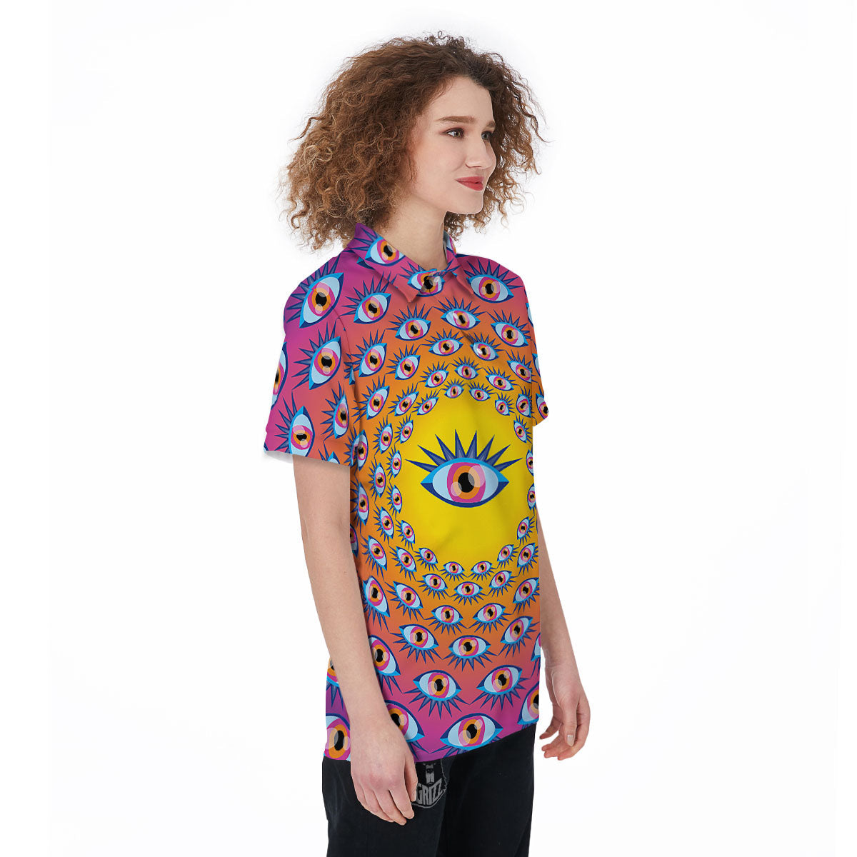 Trippy Psychedelic Eyes Print Women's Golf Shirts-grizzshop