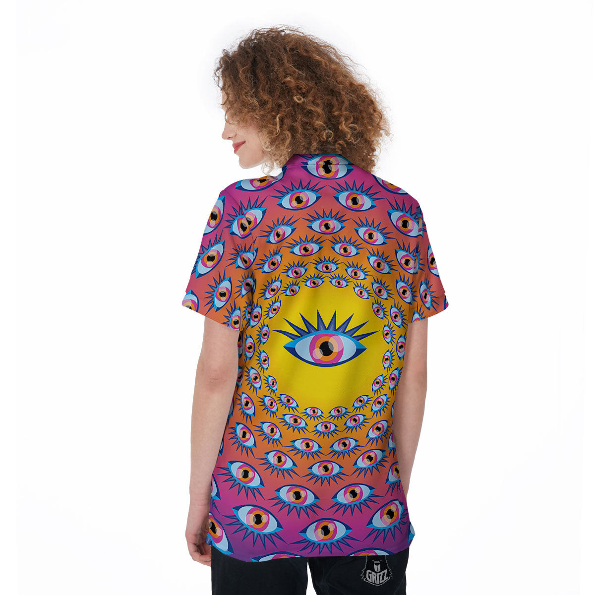 Trippy Psychedelic Eyes Print Women's Golf Shirts-grizzshop