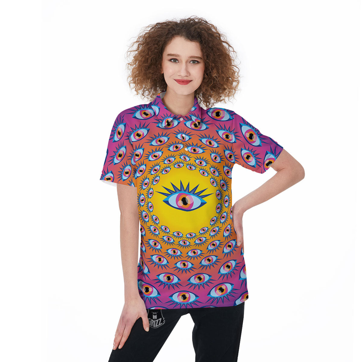 Trippy Psychedelic Eyes Print Women's Golf Shirts-grizzshop