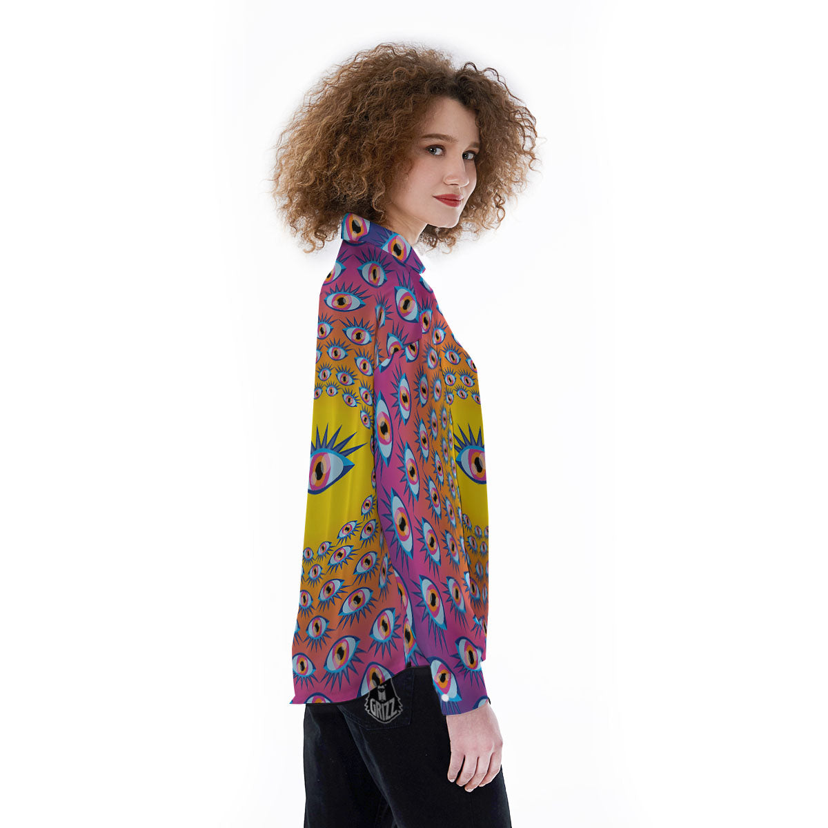 Trippy Psychedelic Eyes Print Women's Long Sleeve Shirts-grizzshop
