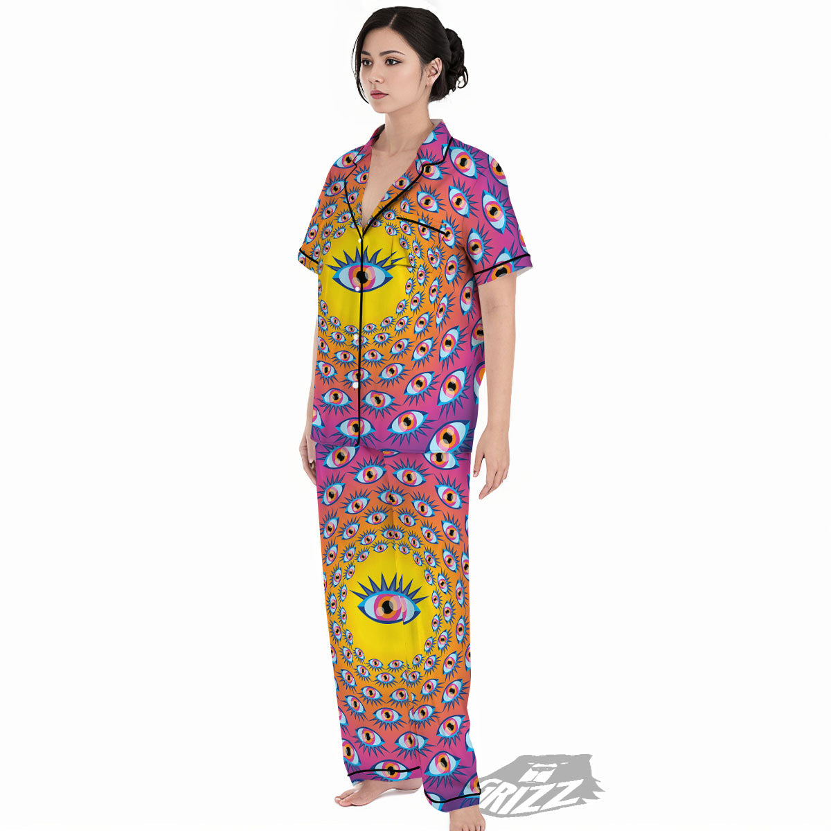 Trippy Psychedelic Eyes Print Women's Pajamas Set-grizzshop