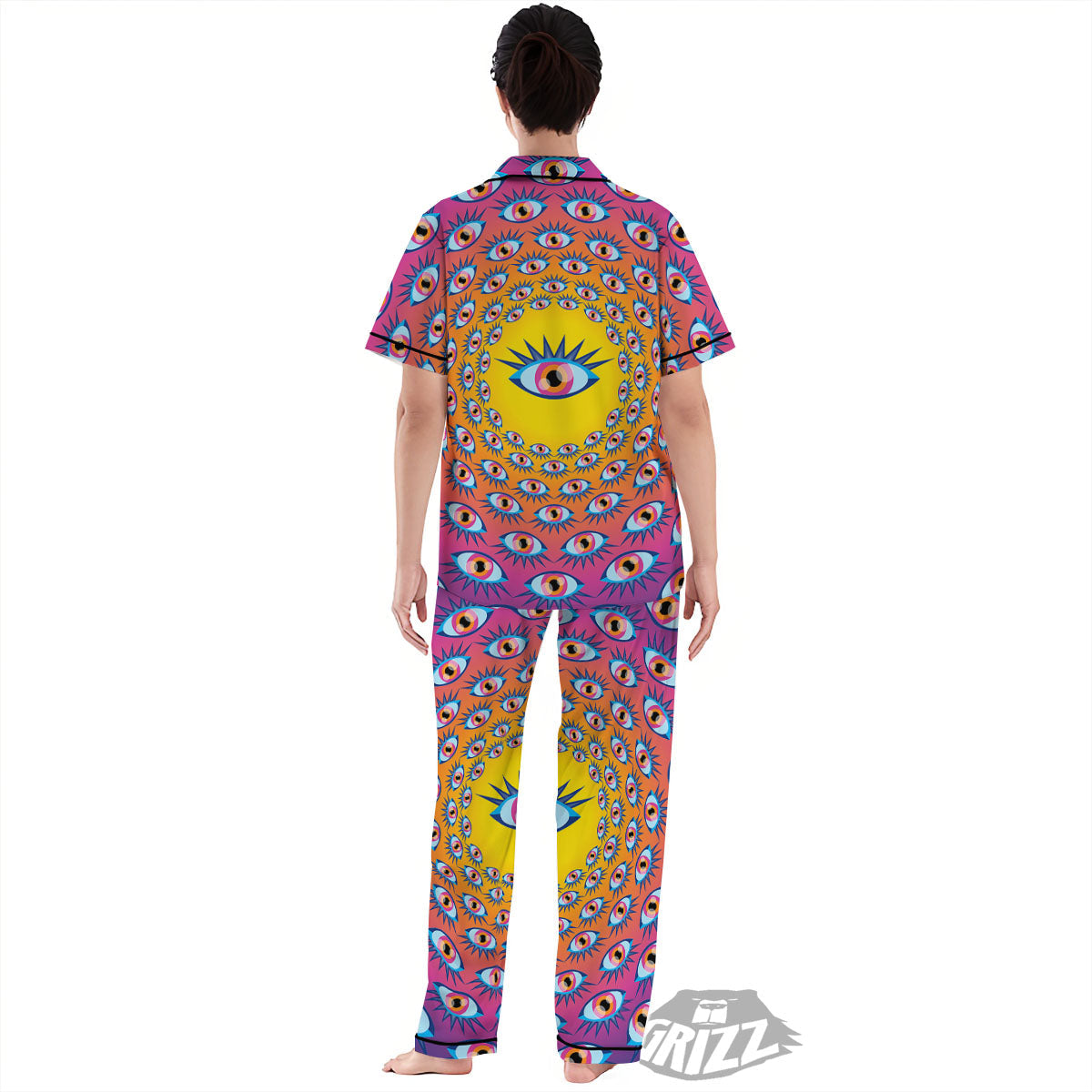Trippy Psychedelic Eyes Print Women's Pajamas Set-grizzshop