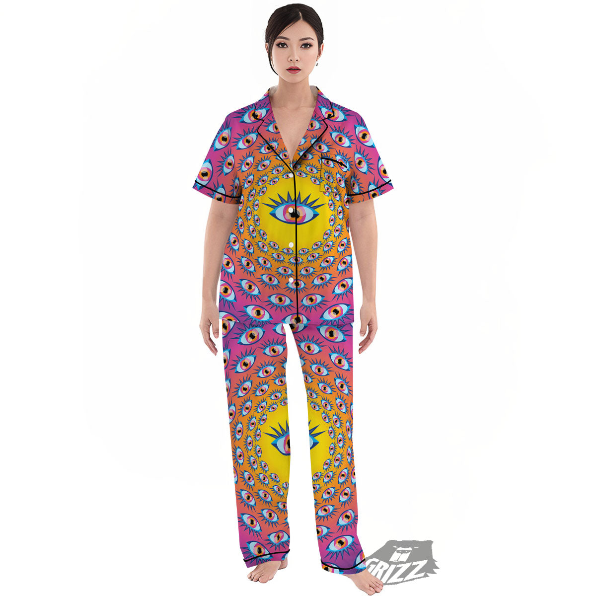 Trippy Psychedelic Eyes Print Women's Pajamas Set-grizzshop