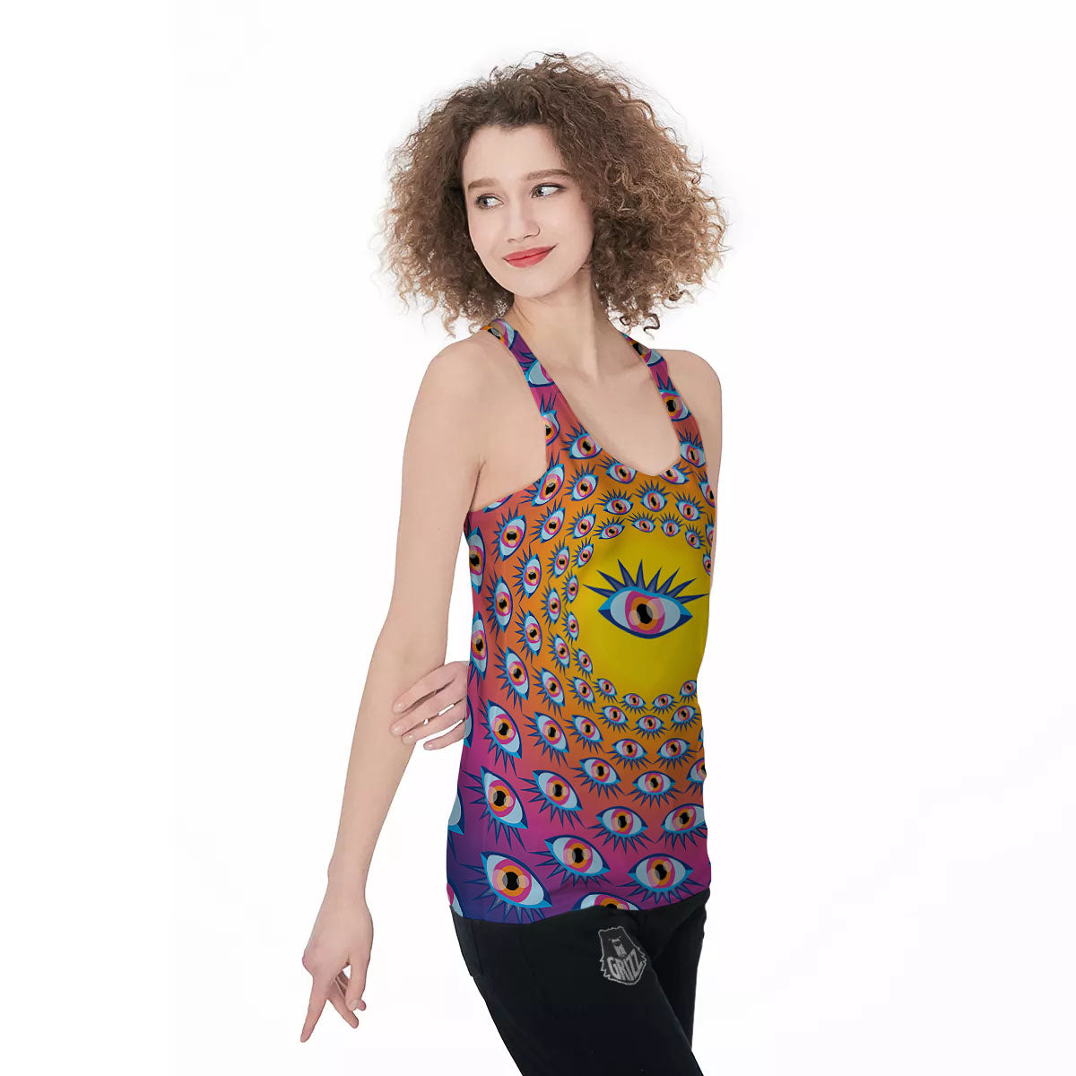 Trippy Psychedelic Eyes Print Women's Racerback Tank Top-grizzshop