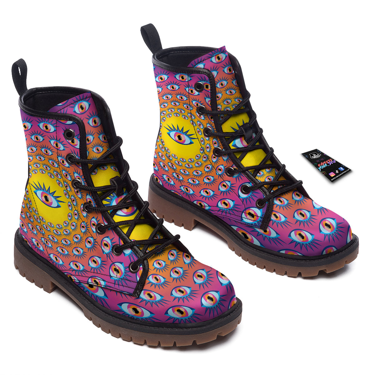Trippy Psychedelic Eyes Print Work Boots-grizzshop
