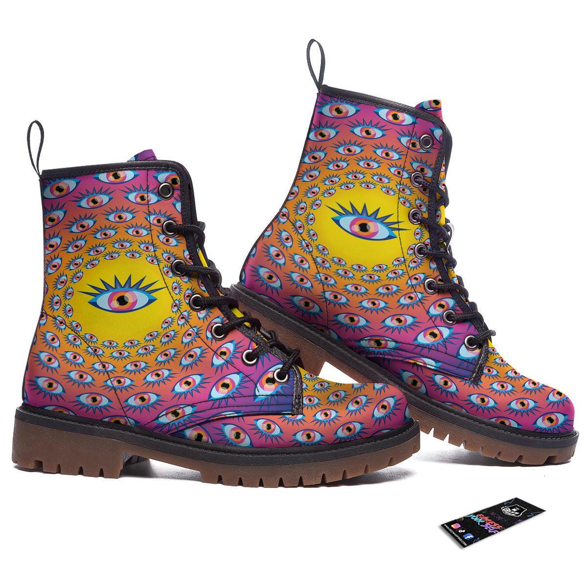 Trippy Psychedelic Eyes Print Work Boots-grizzshop