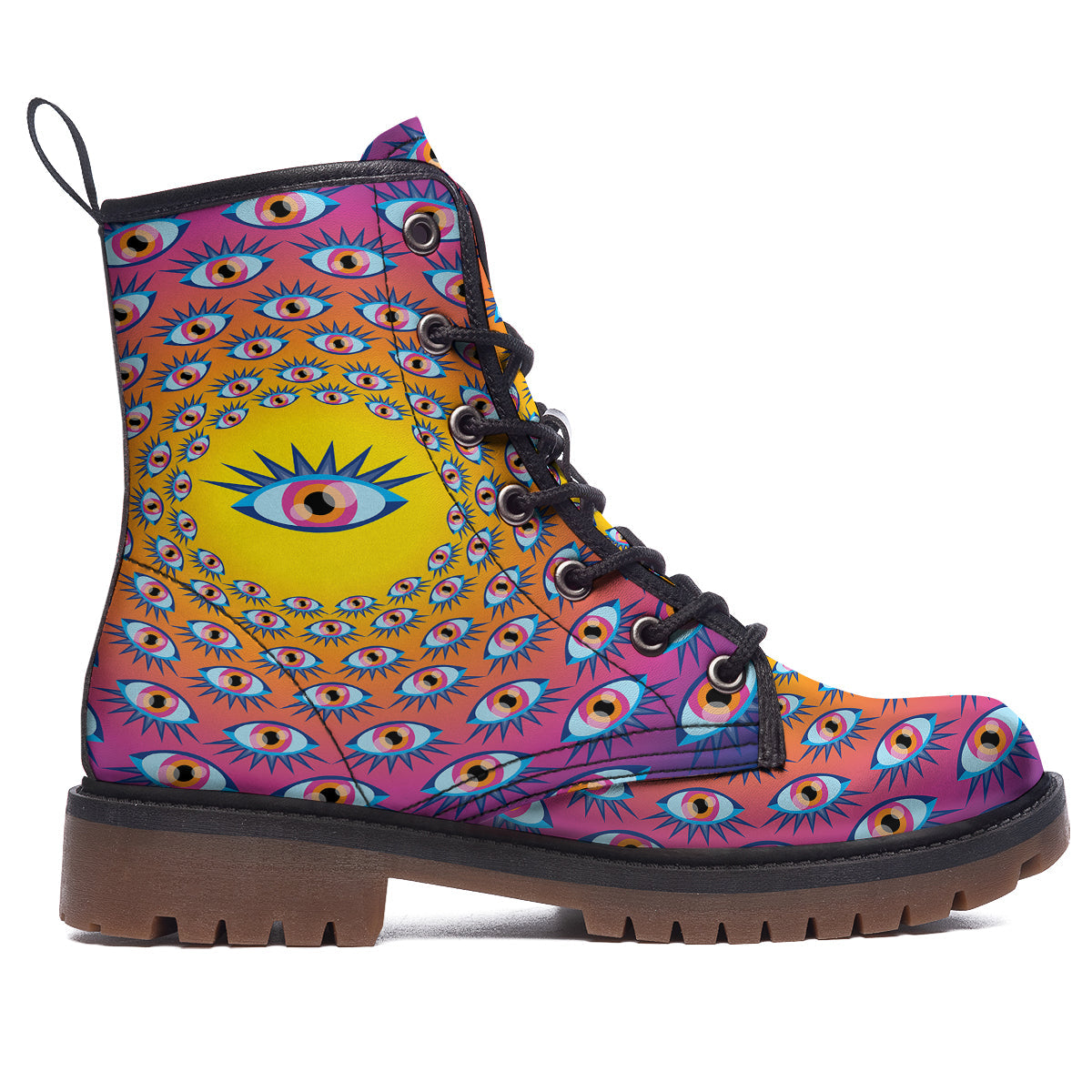 Trippy Psychedelic Eyes Print Work Boots-grizzshop
