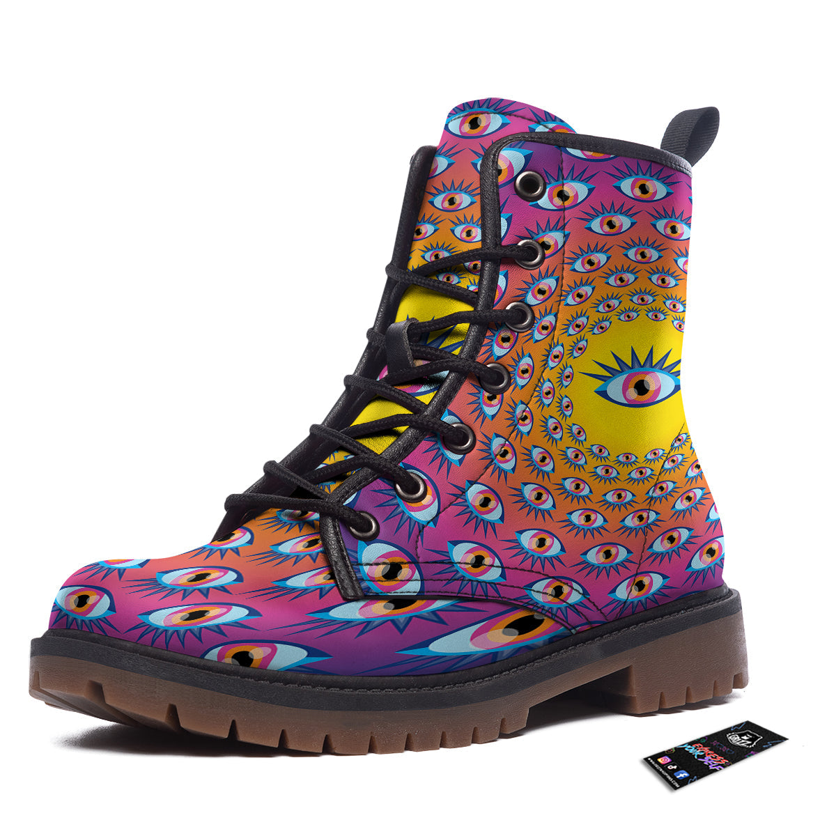 Trippy Psychedelic Eyes Print Work Boots-grizzshop
