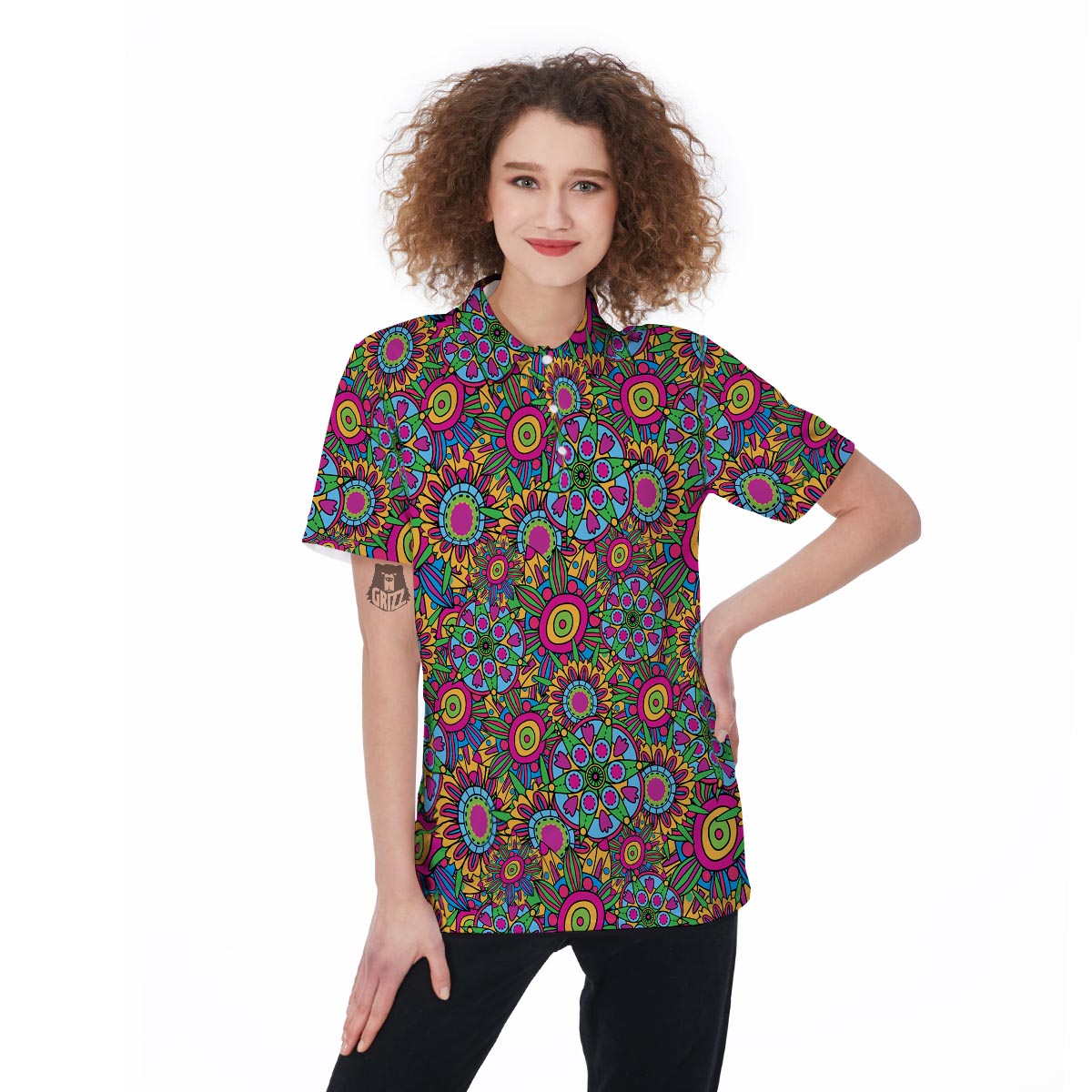 Trippy Psychedelic Floral Women's Golf Shirts-grizzshop