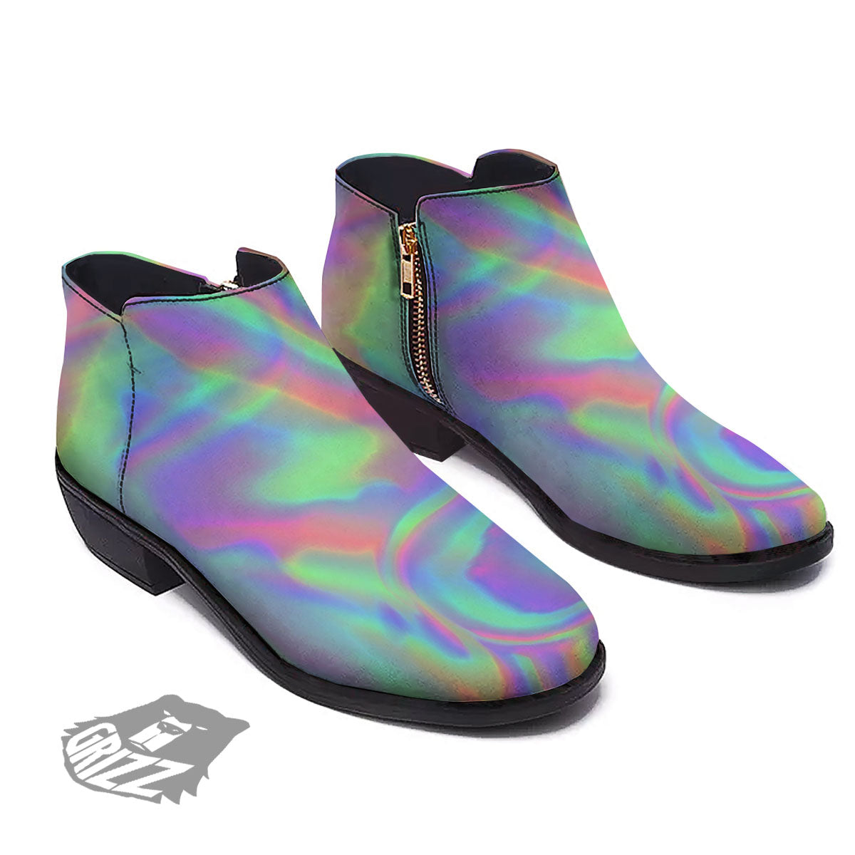 Trippy Psychedelic Holographic Print Ankle Boots-grizzshop