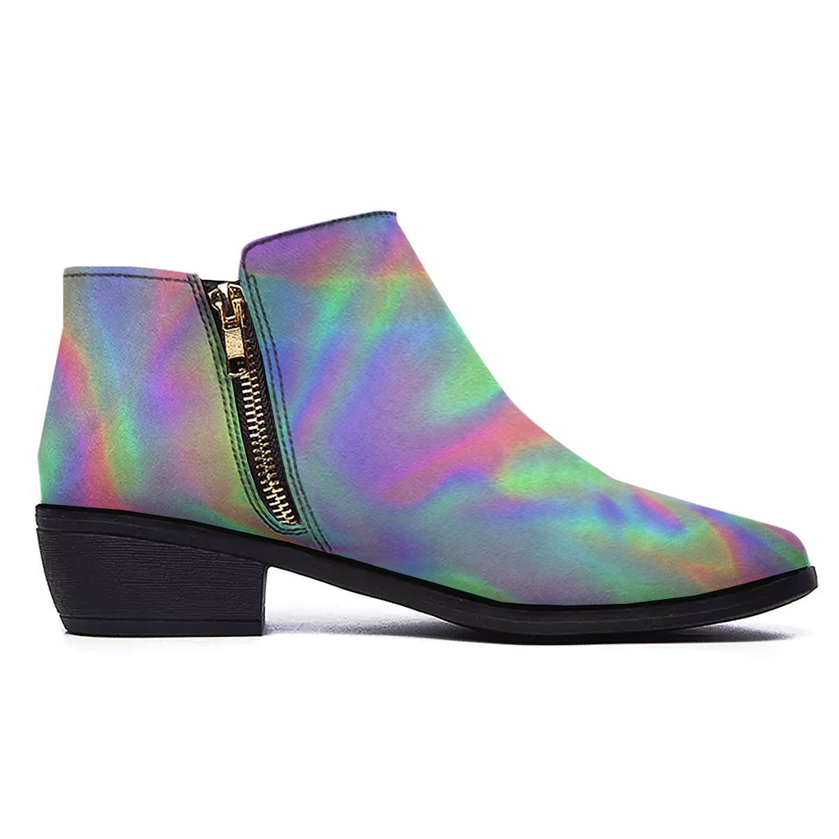 Trippy Psychedelic Holographic Print Ankle Boots-grizzshop