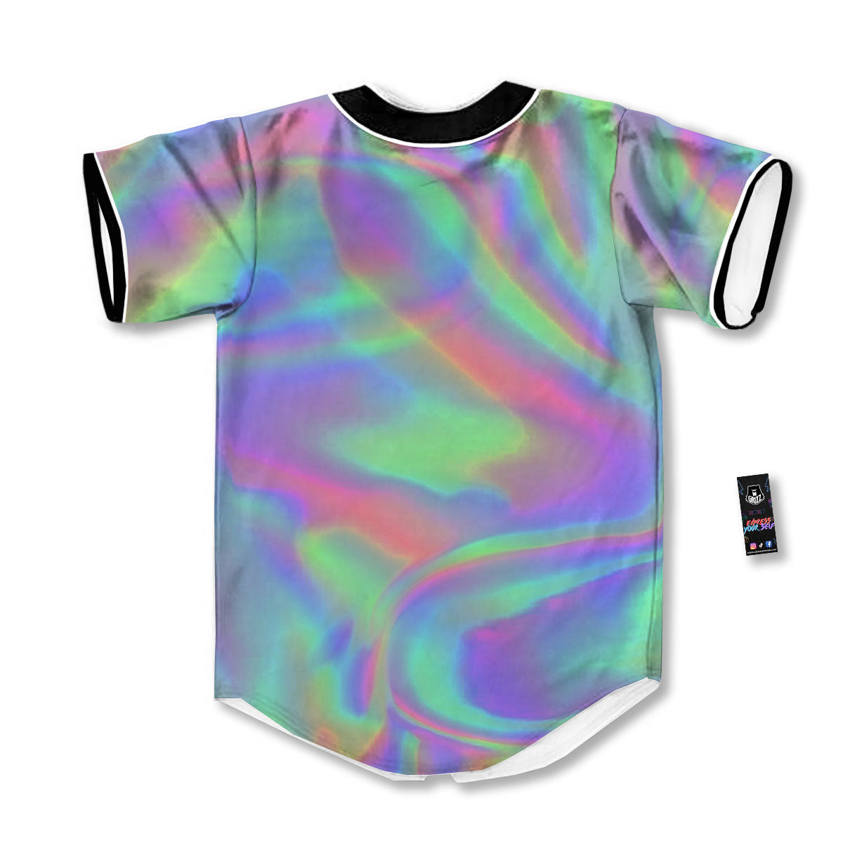 Trippy Psychedelic Holographic Print Baseball Jersey-grizzshop